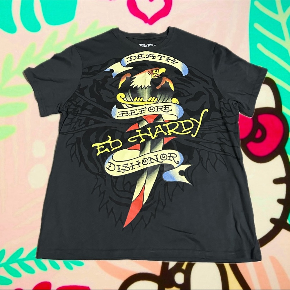 Ed Hardy Black and Yellow Graphic Tee